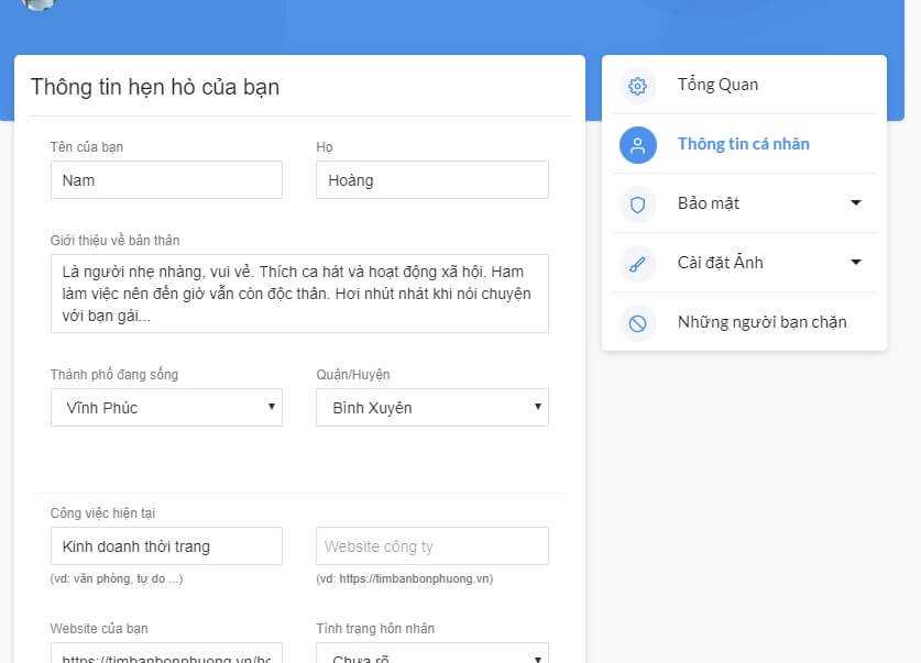 Hướng dẫn sửa thông tin cá nhân